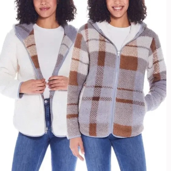 SALE 🎈WEATHERPROOF Ladies Reversible ULTRA COZY Hooded Plush Fleece Jacket NEW - Picture 1 of 7